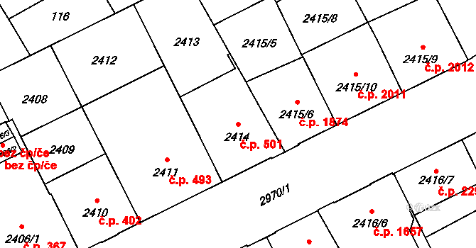 Předměstí 501, Opava na parcele st. 2414 v KÚ Opava-Předměstí, Katastrální mapa