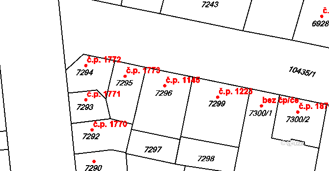 Jižní Předměstí 1145, Plzeň na parcele st. 7296 v KÚ Plzeň, Katastrální mapa