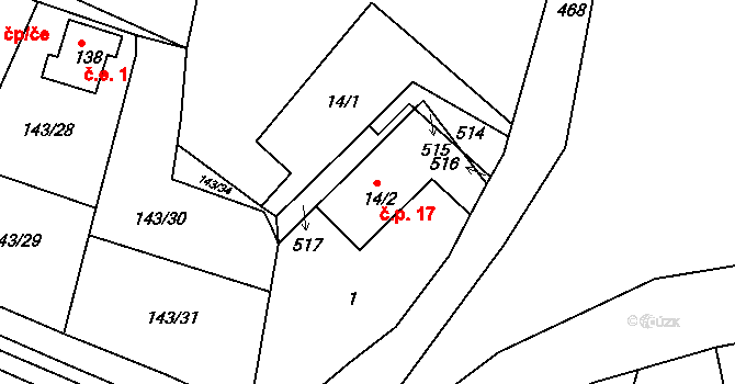 Dalešice 17, Bítouchov na parcele st. 14/2 v KÚ Dalešice u Bakova nad Jizerou, Katastrální mapa