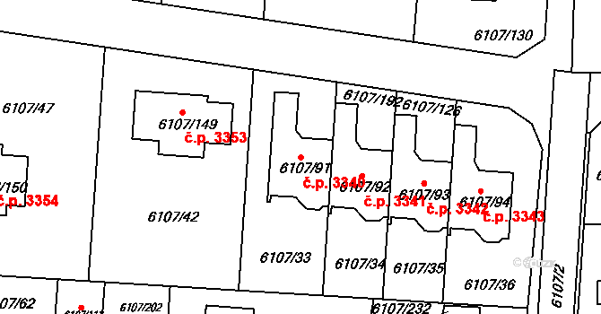 Frýdek 3340, Frýdek-Místek na parcele st. 6107/91 v KÚ Frýdek, Katastrální mapa