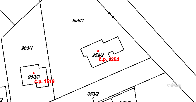 Kylešovice 1254, Opava na parcele st. 959/2 v KÚ Kylešovice, Katastrální mapa
