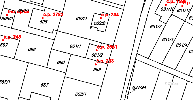 České Budějovice 5 2651, České Budějovice na parcele st. 661/2 v KÚ České Budějovice 5, Katastrální mapa