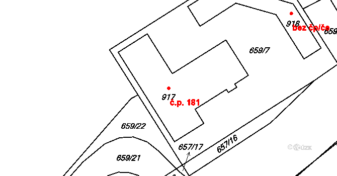 Vysokov 181 na parcele st. 917 v KÚ Vysokov, Katastrální mapa