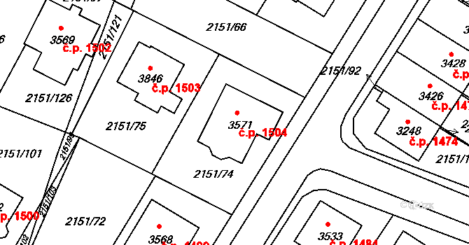Humpolec 1504 na parcele st. 3571 v KÚ Humpolec, Katastrální mapa