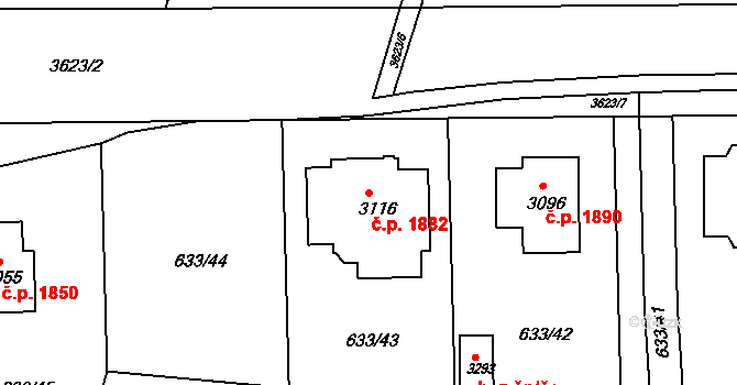 Lysá nad Labem 1882 na parcele st. 3116 v KÚ Lysá nad Labem, Katastrální mapa