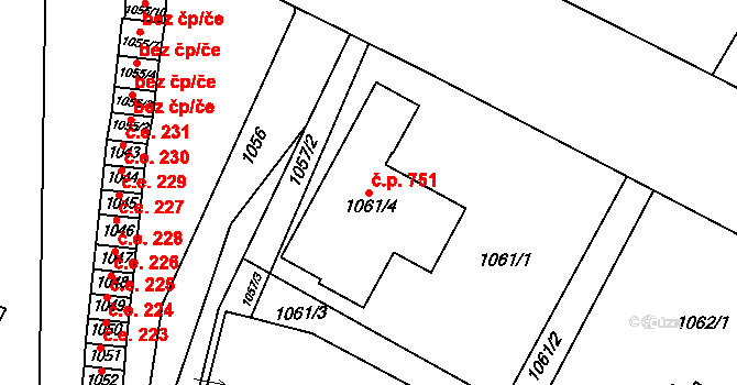 Bystřice nad Pernštejnem 751 na parcele st. 1061/4 v KÚ Bystřice nad Pernštejnem, Katastrální mapa