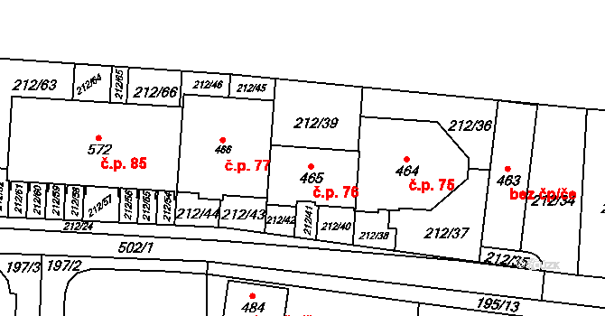 Mírovice 76, Veleň na parcele st. 465 v KÚ Veleň, Katastrální mapa