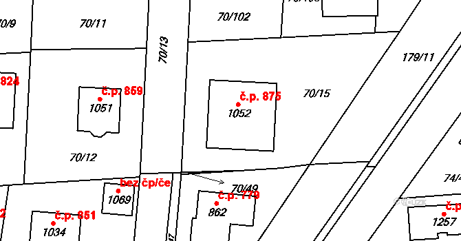 Hovorčovice 875 na parcele st. 1052 v KÚ Hovorčovice, Katastrální mapa