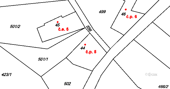 Kvašťov 5, Sedlec-Prčice na parcele st. 44 v KÚ Přestavlky u Sedlce, Katastrální mapa
