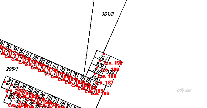 Újezdeček 190 na parcele st. 321 v KÚ Újezdeček, Katastrální mapa