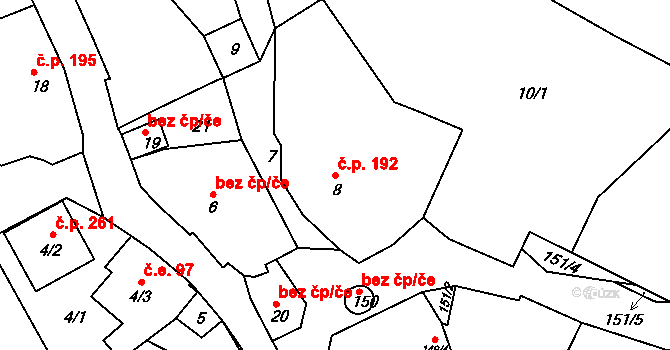 Najdek 192, Hamry nad Sázavou na parcele st. 8 v KÚ Najdek na Moravě, Katastrální mapa