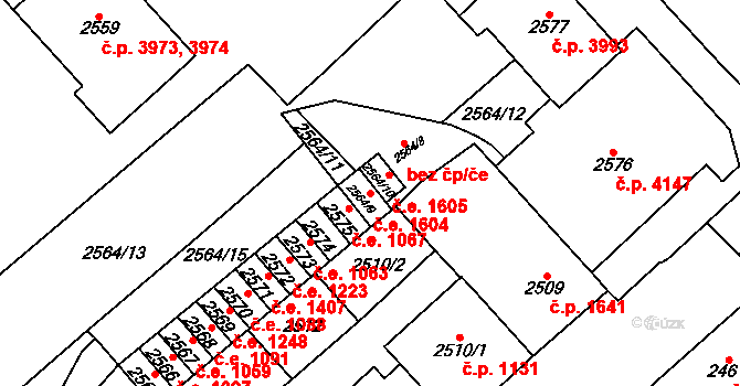 Chomutov 1604 na parcele st. 2564/9 v KÚ Chomutov I, Katastrální mapa