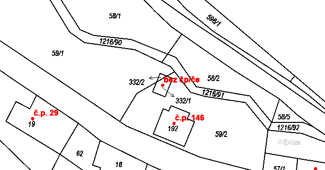 Těchonín 39425355 na parcele st. 332/1 v KÚ Těchonín, Katastrální mapa