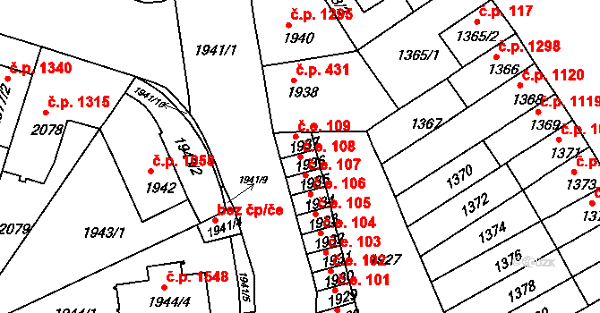 Brno 39483355 na parcele st. 1936 v KÚ Husovice, Katastrální mapa