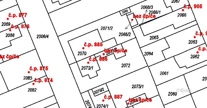 Holešov 41044355 na parcele st. 2073/2 v KÚ Holešov, Katastrální mapa
