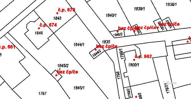 Holešov 41571355 na parcele st. 1844/2 v KÚ Holešov, Katastrální mapa