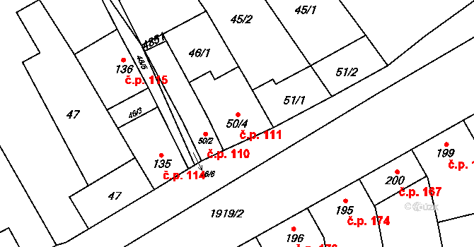 Moravské Prusy 111, Prusy-Boškůvky na parcele st. 50/4 v KÚ Moravské Prusy, Katastrální mapa
