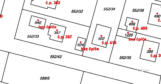 Líbeznice 43347355 na parcele st. 504 v KÚ Líbeznice, Katastrální mapa