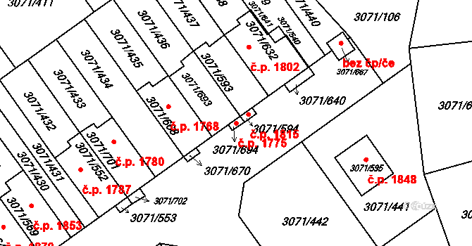 Hlučín 1775 na parcele st. 3071/693 v KÚ Hlučín, Katastrální mapa