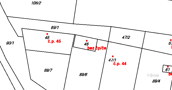 Oslov 46188355 na parcele st. 46 v KÚ Tukleky u Oslova, Katastrální mapa