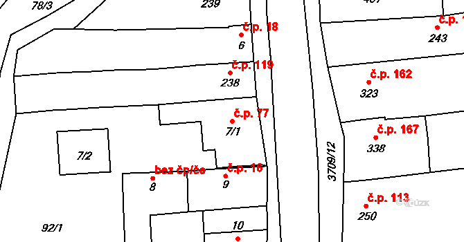 Hradčovice 77 na parcele st. 7/1 v KÚ Hradčovice, Katastrální mapa