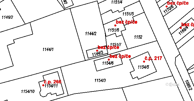 Jirny 48549355 na parcele st. 1144/3 v KÚ Jirny, Katastrální mapa