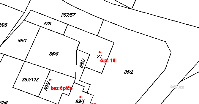 Řestoky 18 na parcele st. 21 v KÚ Řestoky, Katastrální mapa