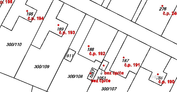 Třemošnice 192 na parcele st. 188 v KÚ Třemošnice nad Doubravou, Katastrální mapa