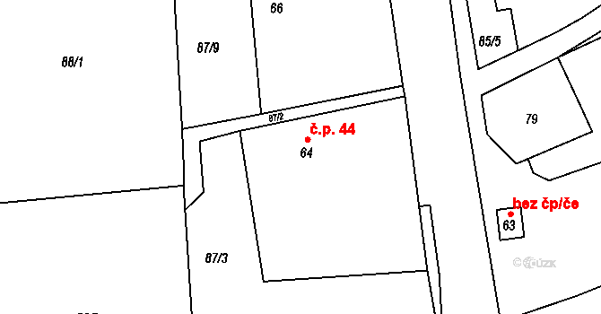 Kovářov 44, Bojanov na parcele st. 64 v KÚ Kovářov u Seče, Katastrální mapa