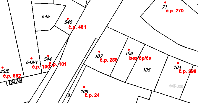 Drnovice 288 na parcele st. 107 v KÚ Drnovice u Vyškova, Katastrální mapa