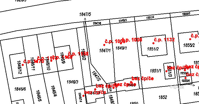 Třešť 1009 na parcele st. 1847/1 v KÚ Třešť, Katastrální mapa