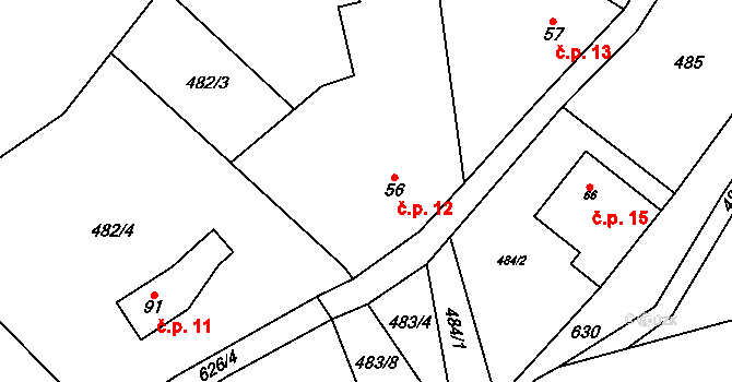 Kokořínský Důl 12, Kokořín na parcele st. 56 v KÚ Kokořín, Katastrální mapa