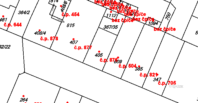 Kralupy nad Vltavou 876 na parcele st. 405 v KÚ Lobeč, Katastrální mapa