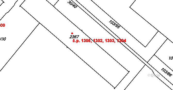 Neratovice 1302,1303,1304,1305 na parcele st. 2367 v KÚ Neratovice, Katastrální mapa