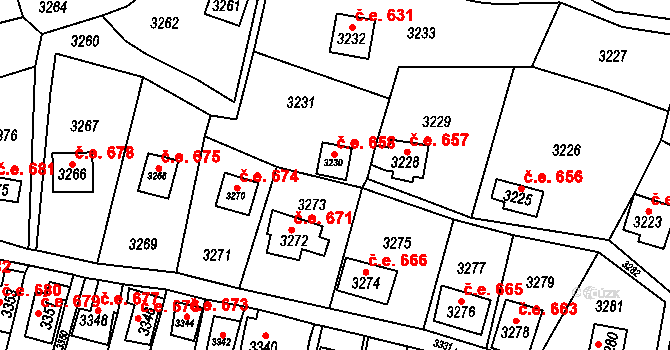Černošice 658 na parcele st. 3230 v KÚ Černošice, Katastrální mapa