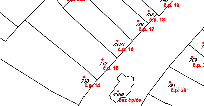 Veselí nad Lužnicí II 15, Veselí nad Lužnicí na parcele st. 732 v KÚ Veselí nad Lužnicí, Katastrální mapa