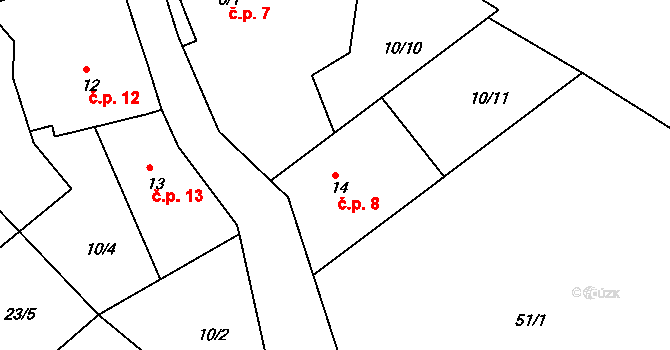 Jetonice 8, Míčov-Sušice na parcele st. 14 v KÚ Jetonice, Katastrální mapa