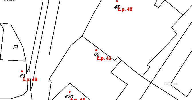 Hustířany 43, Velichovky na parcele st. 66 v KÚ Hustířany, Katastrální mapa