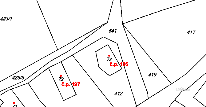 Teplice nad Metují 196 na parcele st. 73 v KÚ Teplice nad Metují, Katastrální mapa