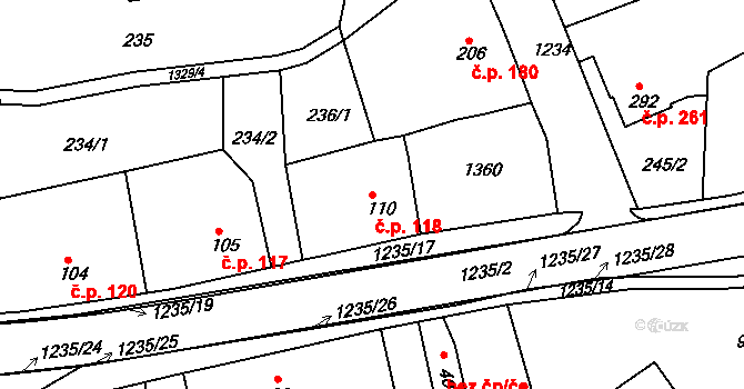 Zbečník 118, Hronov na parcele st. 110 v KÚ Zbečník, Katastrální mapa