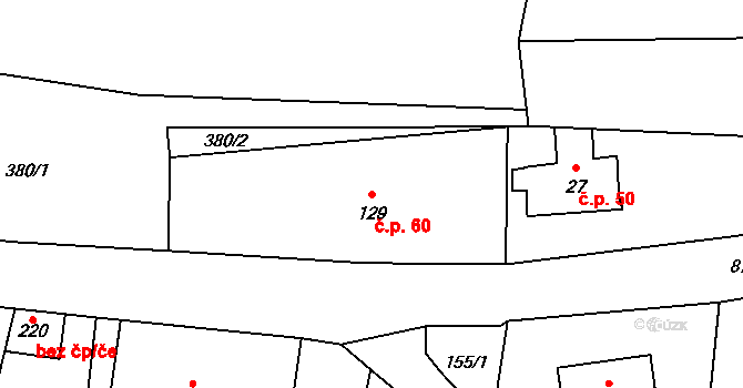 Rokytník 60, Hronov na parcele st. 129 v KÚ Rokytník, Katastrální mapa