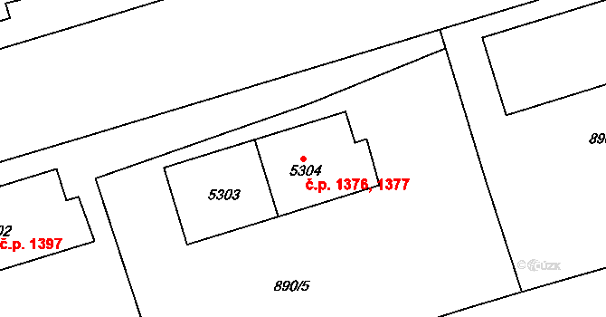 Bílé Předměstí 1376,1377, Pardubice na parcele st. 5304 v KÚ Pardubice, Katastrální mapa