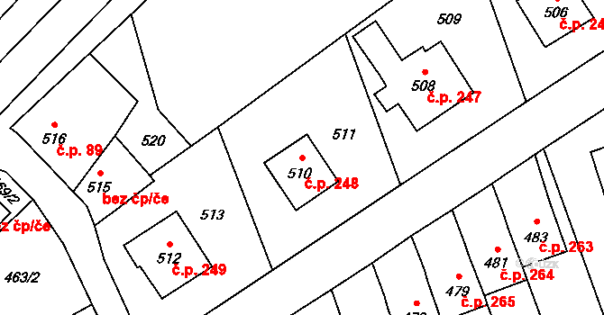 Moravičany 248 na parcele st. 510 v KÚ Moravičany, Katastrální mapa