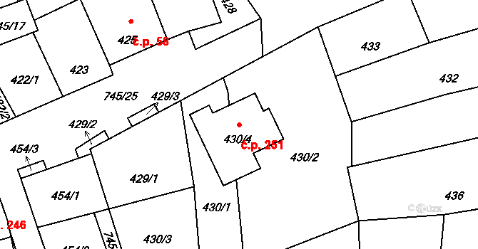 Jevišovka 251 na parcele st. 430/4 v KÚ Jevišovka, Katastrální mapa