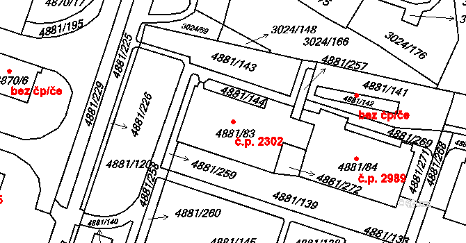 Louny 2302 na parcele st. 4881/83 v KÚ Louny, Katastrální mapa