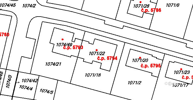 Jihlava 5794 na parcele st. 1071/22 v KÚ Jihlava, Katastrální mapa