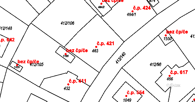 Šťáhlavy 421 na parcele st. 463 v KÚ Šťáhlavy, Katastrální mapa