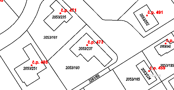 Strkov 473, Planá nad Lužnicí na parcele st. 2053/237 v KÚ Planá nad Lužnicí, Katastrální mapa