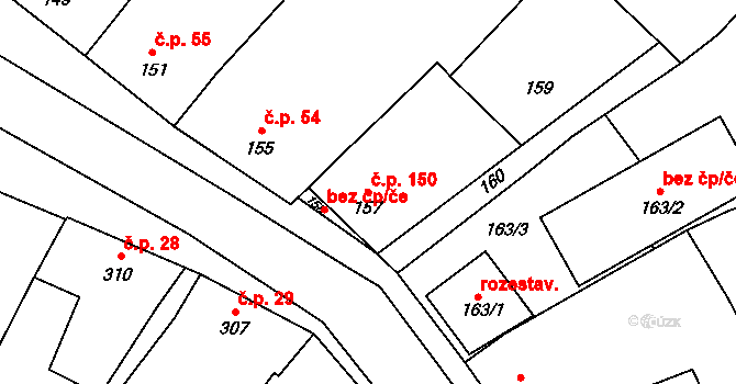 Seloutky 150 na parcele st. 157 v KÚ Seloutky, Katastrální mapa