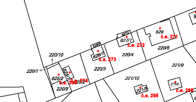 Bítov 273 na parcele st. 626/1 v KÚ Bítov, Katastrální mapa